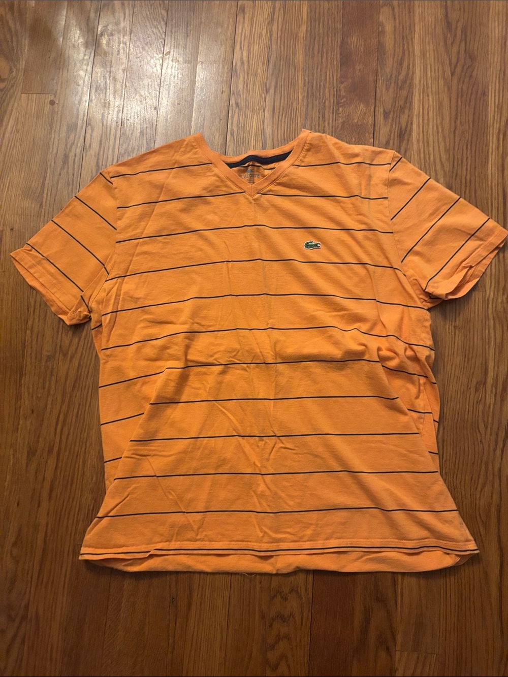 Lacoste Orange V-Neck Thin-Striped Polo Tee
